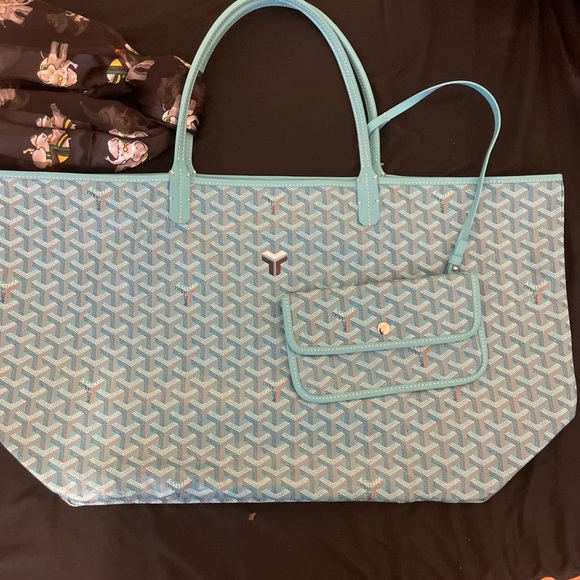 Goyard Handbags - Goyard Goyardine Turquoise St. Louis GM Tote Bag